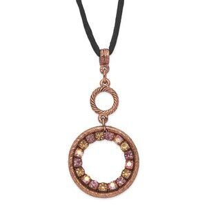 Copper-tone Pink Purple Colorado Crystal Circle Adj. 16" Satin Cord Necklace